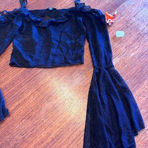 Widow Black Sheer Lace Crop Top with Flare Sleeves
